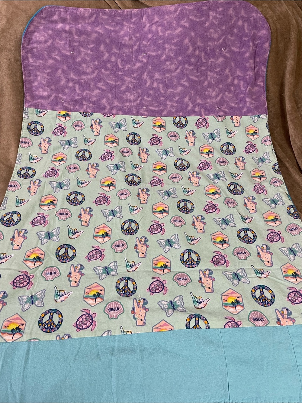 Handmade Multicolor Reversible Throw Blanket W/  “Shello" Print - 38” X 54”